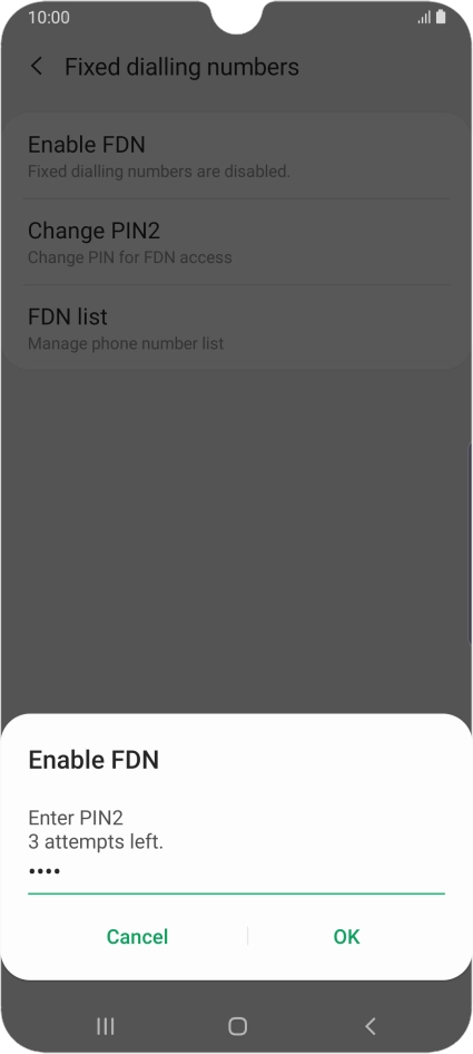 Key in your PIN2 and press OK. The default PIN2 is 0000.