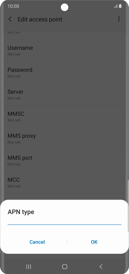 Key in default and press OK.