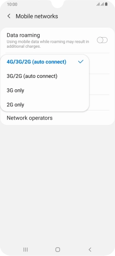 Press the required network mode.
