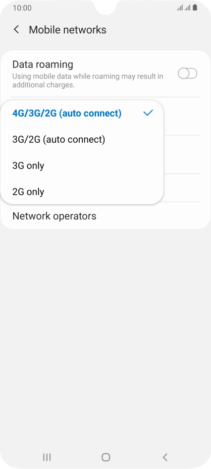 Press the required network mode.
