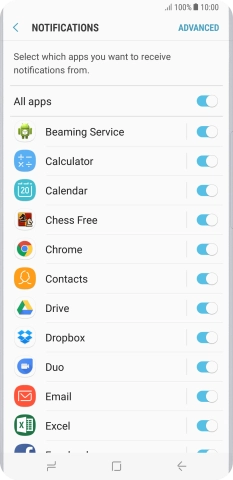 Press the indicator next to the required app to turn the function on or off.