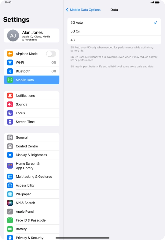 To turn on automatic switch between 5G and 4G, press 5G Auto.