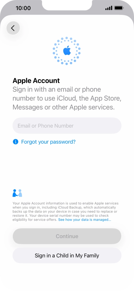 Press Email or Phone Number and key in the username for your Apple Account.
