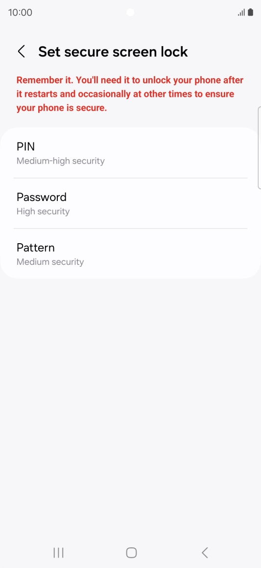 Press the required phone lock code and follow the instructions on the screen to create an additional phone lock code.