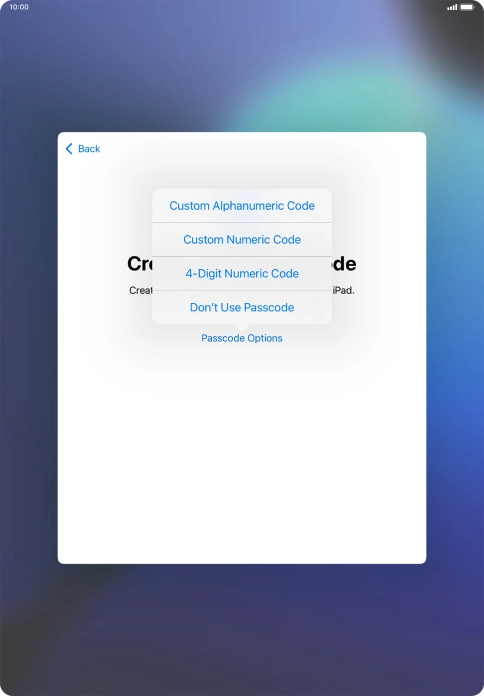 Follow the instructions on the screen to turn on use of lock code or press Don't Use Passcode.