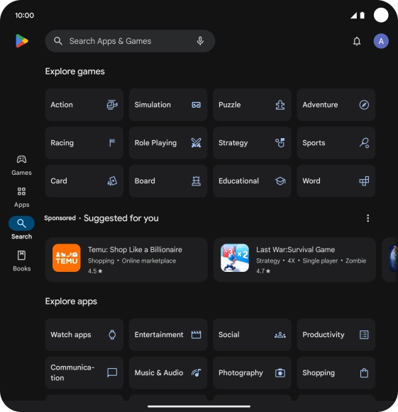 Press the search field.