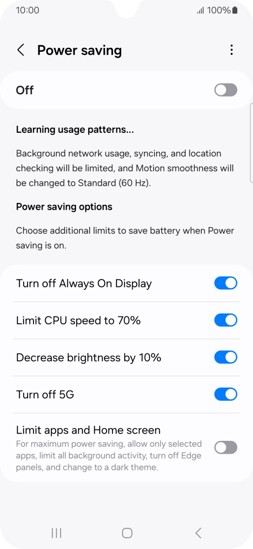 Press the indicators next to the required settings.