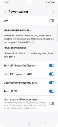 Press the indicators next to the required settings.
