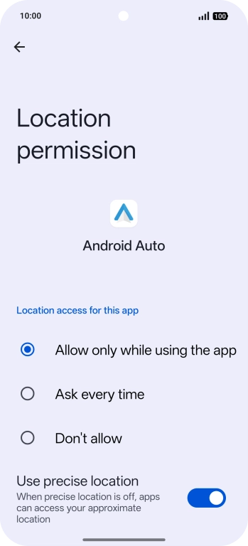 Press the required setting.