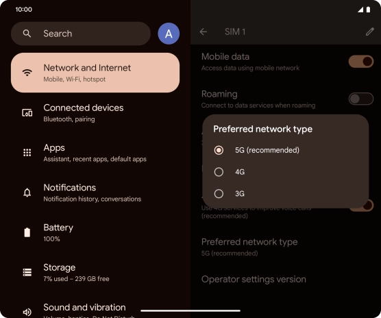 Press the required network mode.