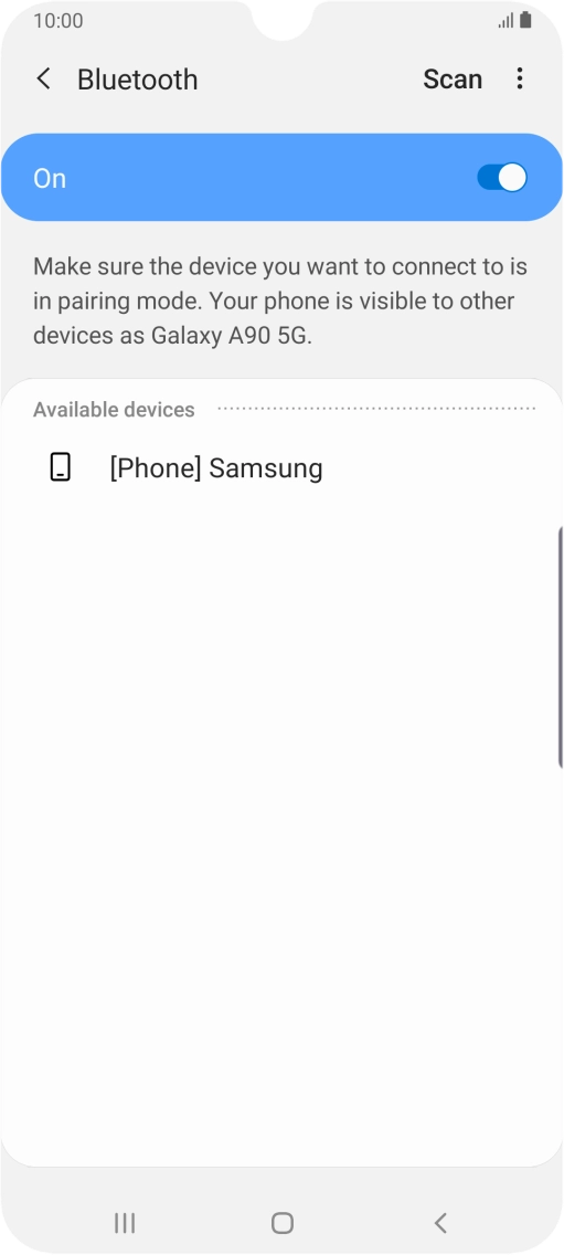 Press the required Bluetooth device and follow the instructions on the screen to pair the device with your phone.