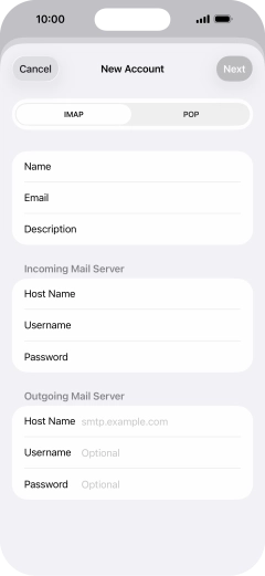 Press Host Name and key in the name of your email provider's outgoing server.
