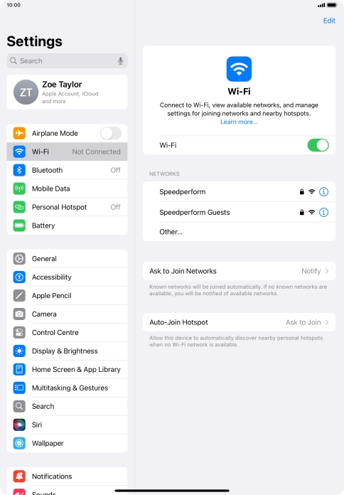 Press the required Wi-Fi network and key in the password for the Wi-Fi network.