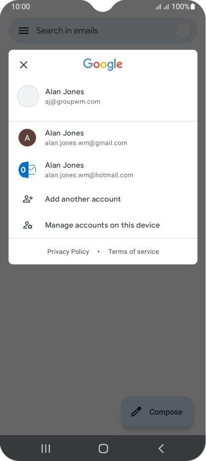 Press the required email account.