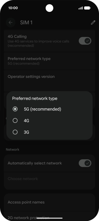 Press the required network mode.
