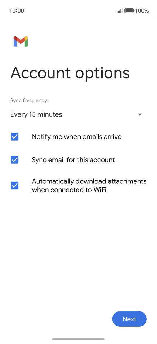 If this screen is displayed, you email account has been recognised and set up automatically. Follow the instructions on the screen to key in more information and finish setting up your phone.
