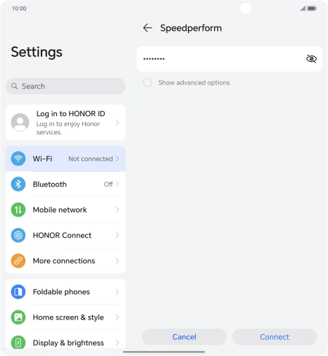Key in the password for the Wi-Fi network and press Connect.