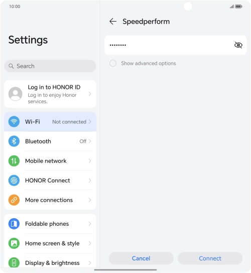 Key in the password for the Wi-Fi network and press Connect.