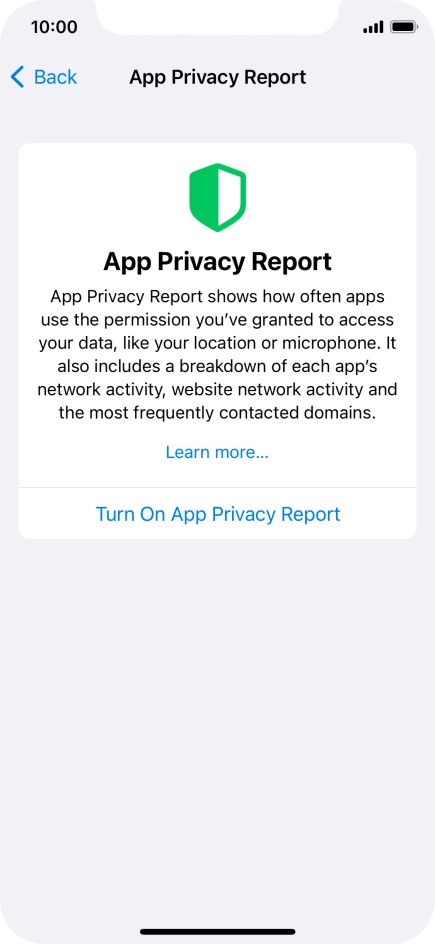 Press Turn On App Privacy Report to turn on the function.