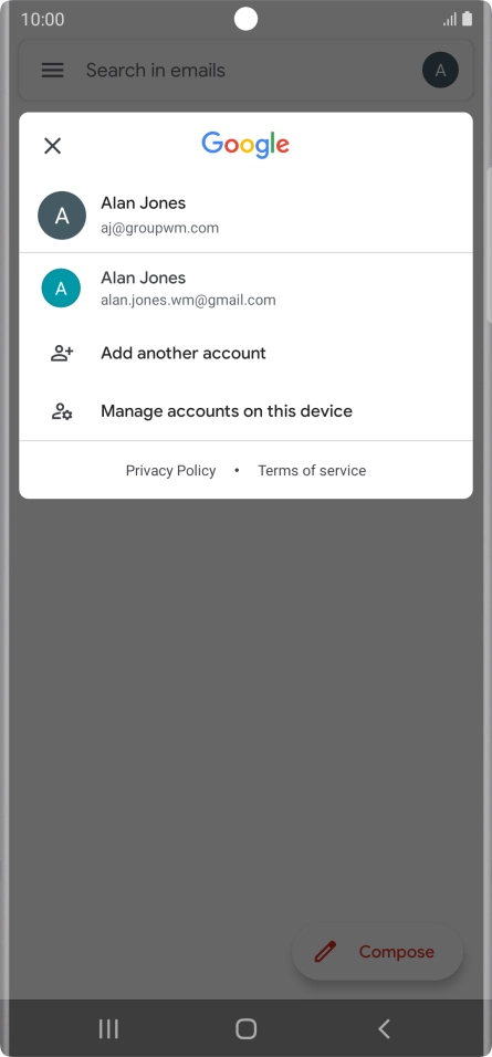 Press the required email account.