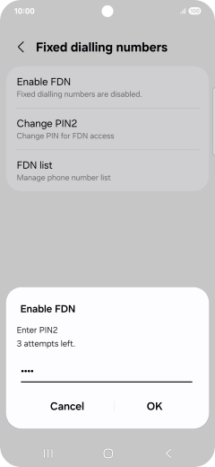Key in your PIN2 and press OK. The default PIN2 is 0000.