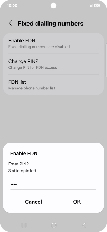 Key in your PIN2 and press OK. The default PIN2 is 0000.