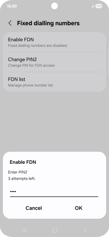 Key in your PIN2 and press OK. The default PIN2 is 0000.