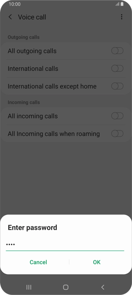 Key in your barring password and press OK.