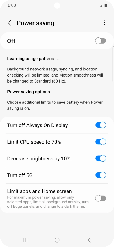 Press the indicators next to the required settings.