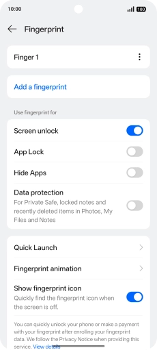 Press the required setting.