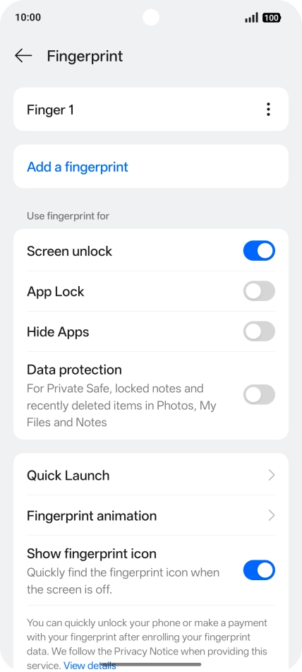 Press the required setting.