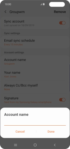 Key in the required name for the email account and press Done.