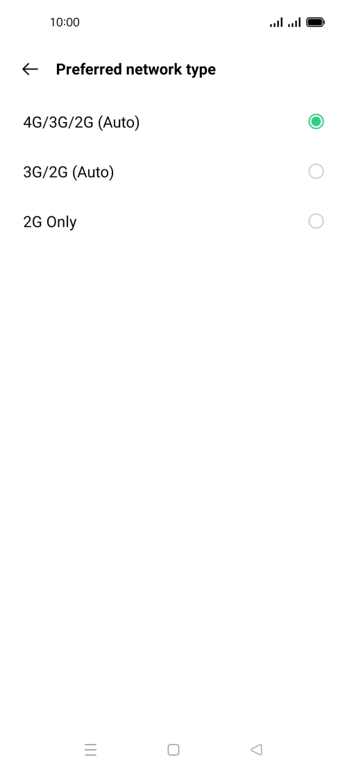 Press the required network mode.