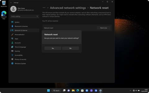 Click Yes to reset your network settings. Your laptop needs to restart and you must establish a connection to a Wi-Fi of mobile network again.