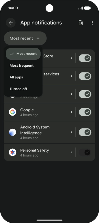 Press the required setting.
