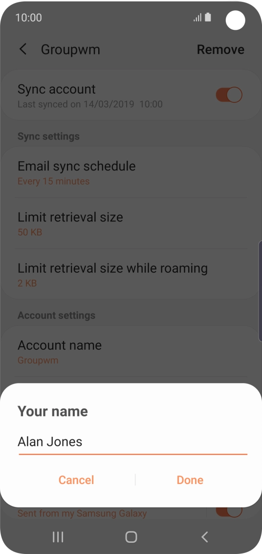 Key in the required sender name and press Done.