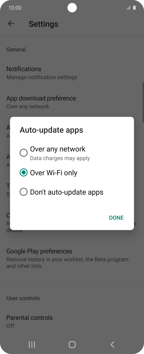 To turn on automatic update of apps using mobile network, press Over any network.
