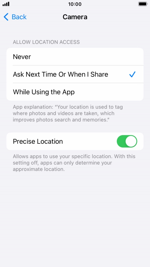 Press the required setting to turn the function on or off.