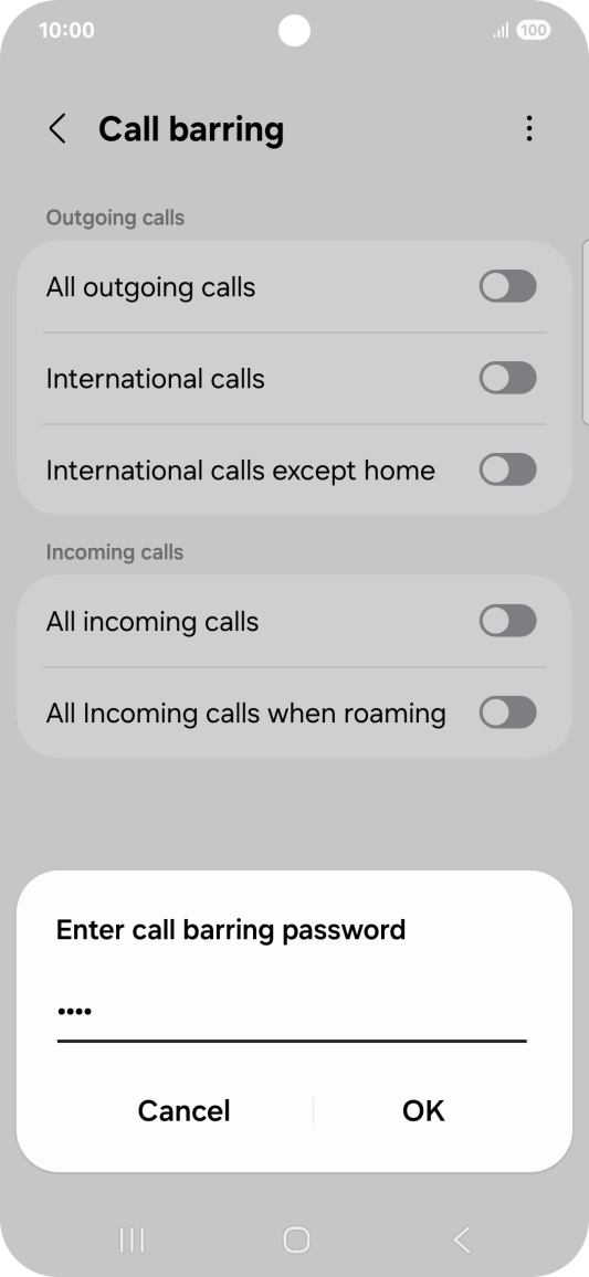 Key in your barring password and press OK.