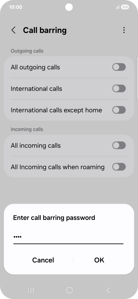 Key in your barring password and press OK.