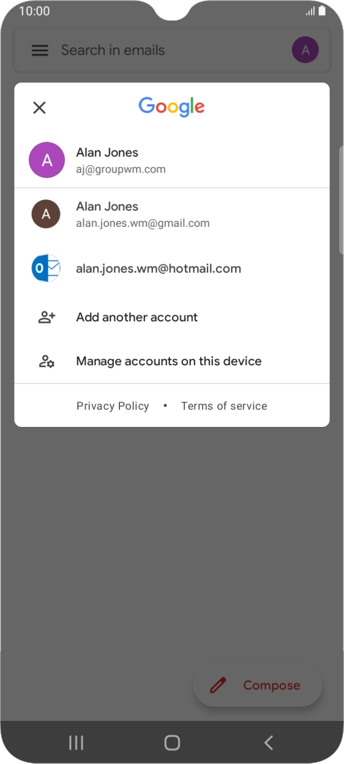 Press the required email account.