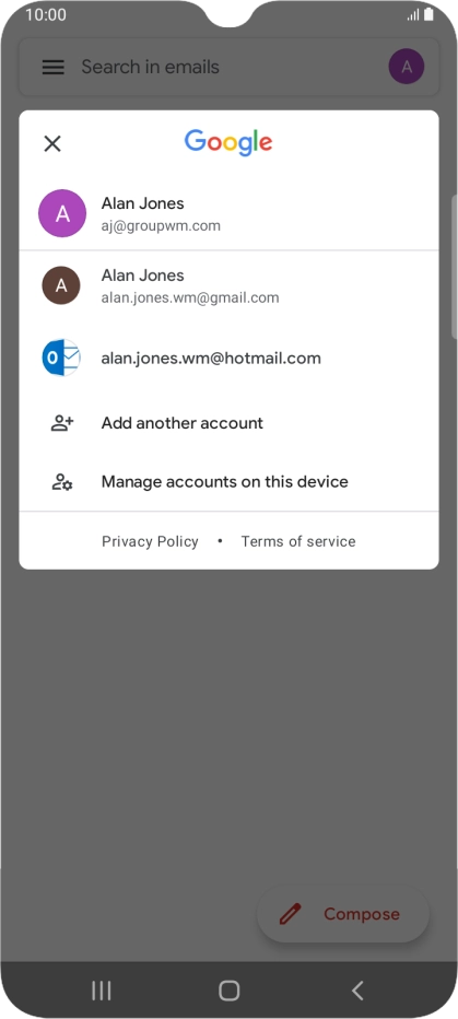 Press the required email account.