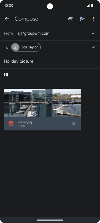 Press the send icon when you've finished your email.