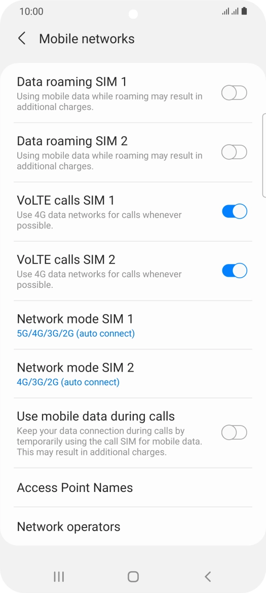 Press Network mode ‹SIM›.
