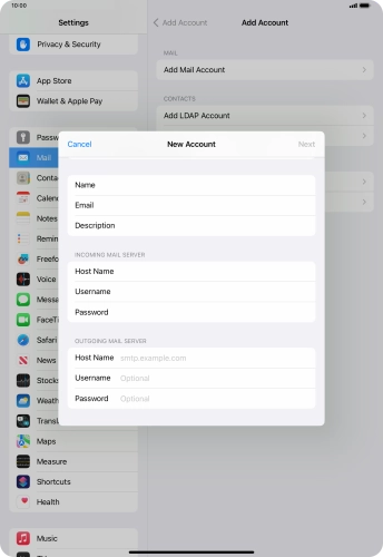 Press Host Name and key in the name of your email provider's outgoing server.