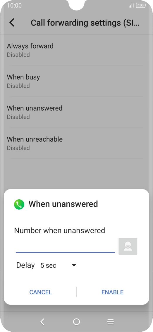 If you divert missed calls, you need to select a delay for the divert. Press the drop down list and follow the instructions on the screen to select a delay for the divert.