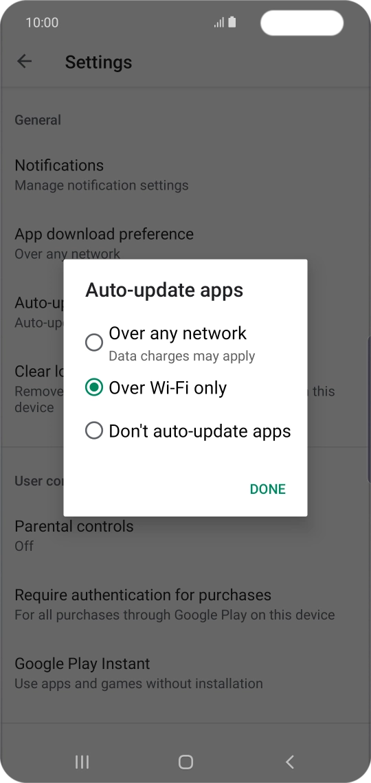 To turn on automatic update of apps using mobile network, press Over any network.