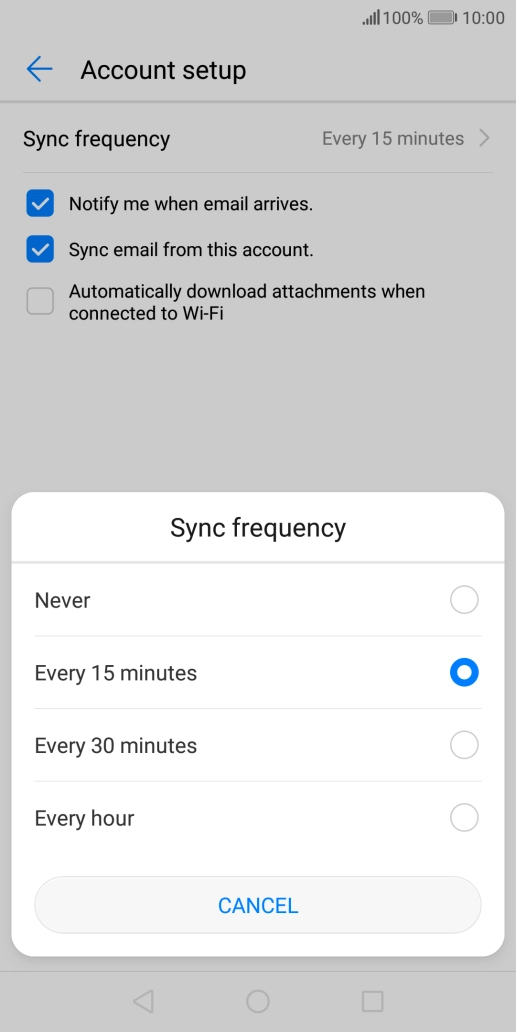 Press the required setting.