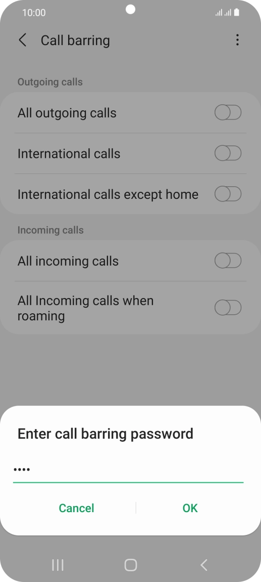 Key in your barring password and press OK.