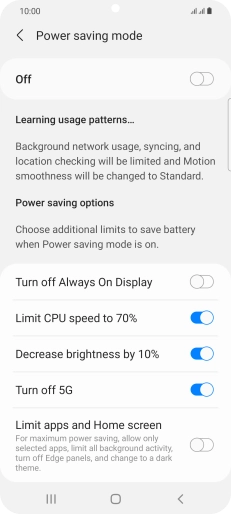 Press the indicators next to the required settings.